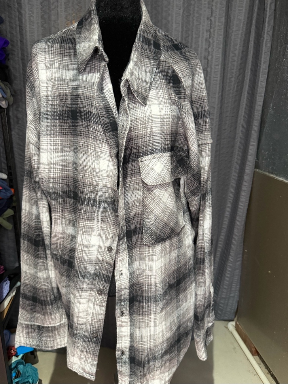 Men's Black & White Plaid Button-Down Shirt